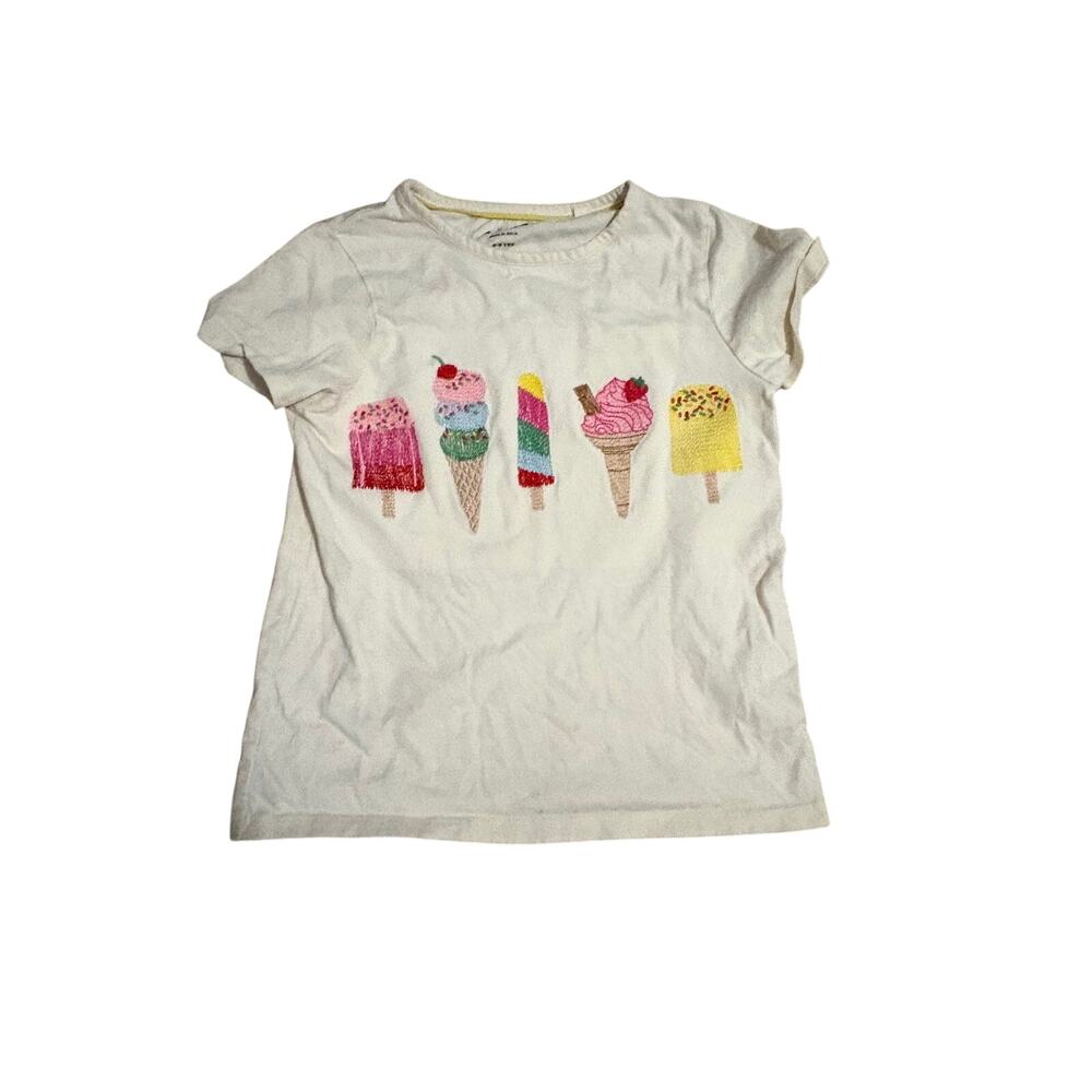 Mini Boden Girls Ice Cream Popsicle Embroidered T-Shirt White Size 8-9 Years